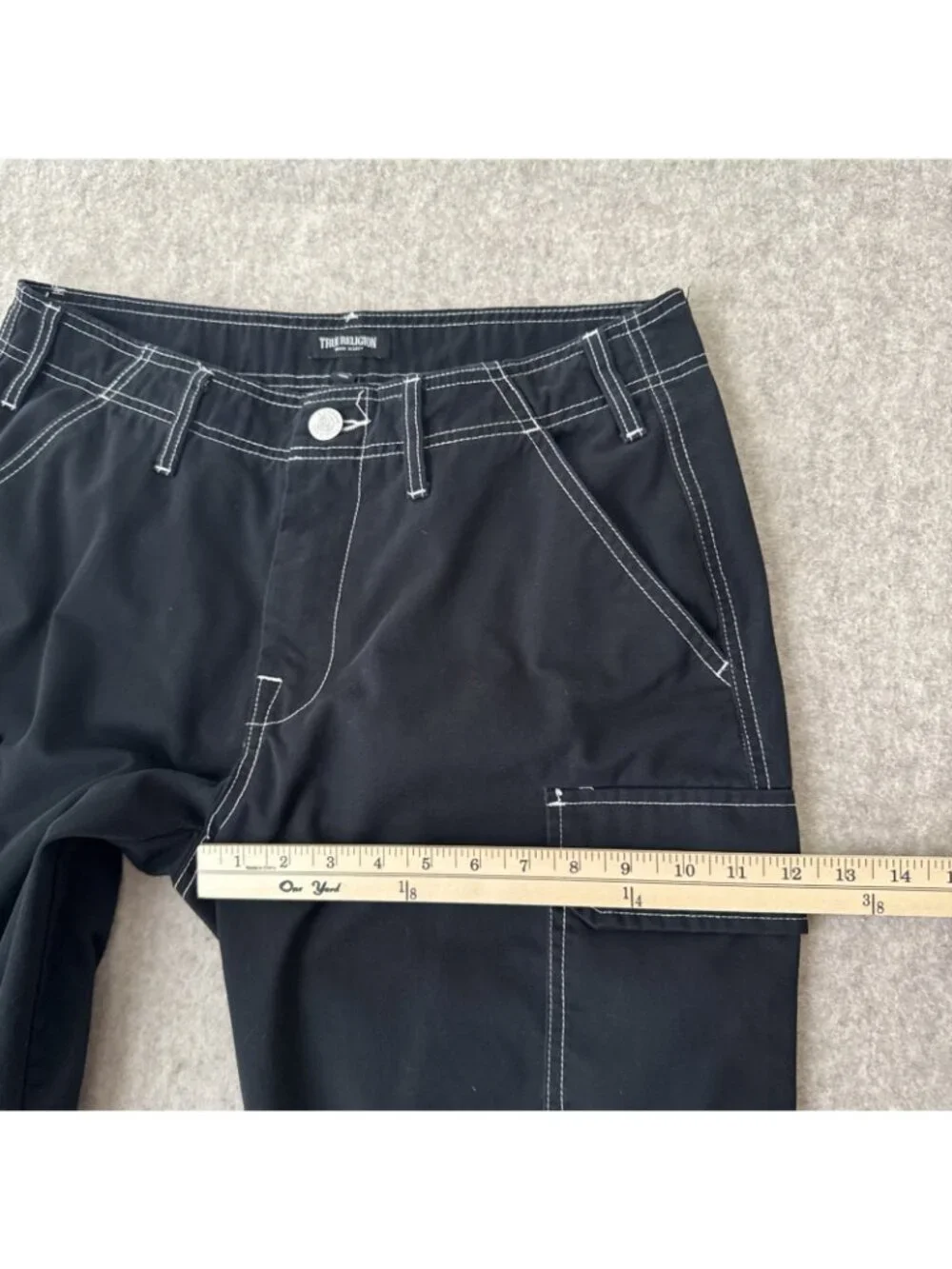 True Religion Bobby Baggy Cargo Pants Black Back Flap Pockets Mens 32x30